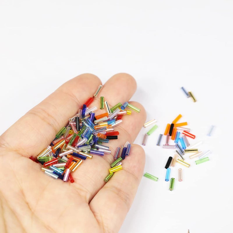 BALABEAD Size 6mm Glass Bugle Beads with Beading Needles About 7200pcs in Box,24 Multicolor Assortment Length 6mm Tube Beads for Jewelry Making (300pcs/Color, 24 Colors) - Image 3